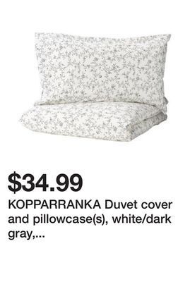 Ikea Kopparranka duvet cover and pillowcase(s), white/dark gray, full/queen (double/queen) offer