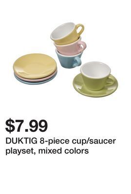 Ikea Duktig 8-piece cup/saucer playset, mixed colors offer