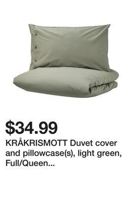 Ikea Kråkrismott duvet cover and pillowcase(s), light green, full/queen (double/queen) offer