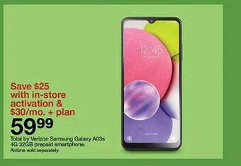 Target Total by verizon samsung galaxy a03s 4g 32gb prepaid smartphone offer