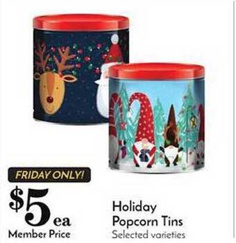 Pavilions Holiday popcorn tins offer
