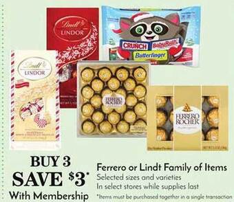Pavilions Ferrero or lindt family of items offer