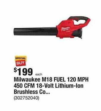 The Home Depot Milwaukee m18 fuel 120 mph 450 cfm 18-volt lithium-ion brushless co... offer
