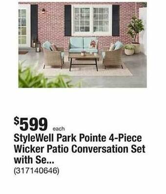 The Home Depot Stylewell park pointe 4-piece wicker patio conversation set with se... offer