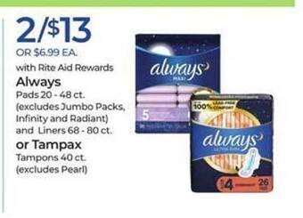 Rite Aid Always or tampax offer