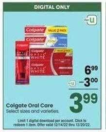 Jewel-Osco Colgate oral care offer