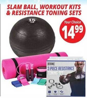 Ocean State Job Lot Slam ball, workout kits & resistance toning sets offer