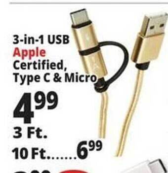 Ocean State Job Lot 3-in-1 usb apple certified type c & micro offer
