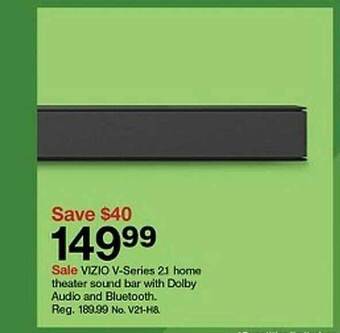 Target Vizio v-series 2.1 home theater sound bar with dolby audio and bluetooth offer