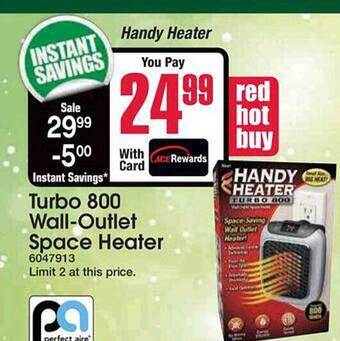 Ace Hardware Handy heater turbo 800 wall-outlet space heater offer