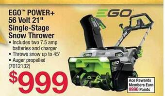 Ace Hardware Ego power+ 56 volt 21 single-stage snow thrower offer
