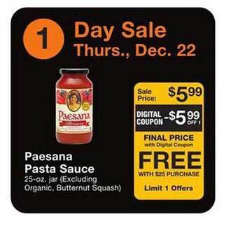 Fairway Store Market Paesana pasta sauce offer