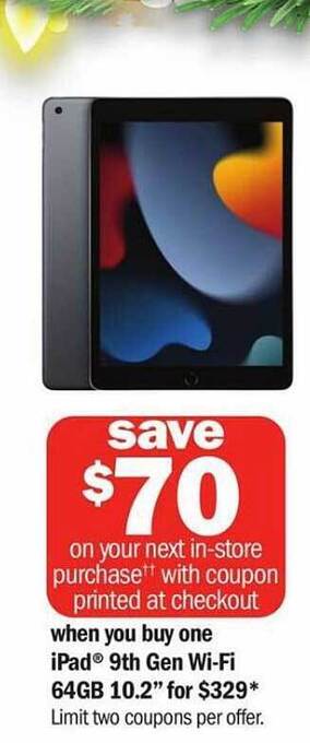 Meijer Ipad 9th gen wi-fi 64gb 10.2 offer