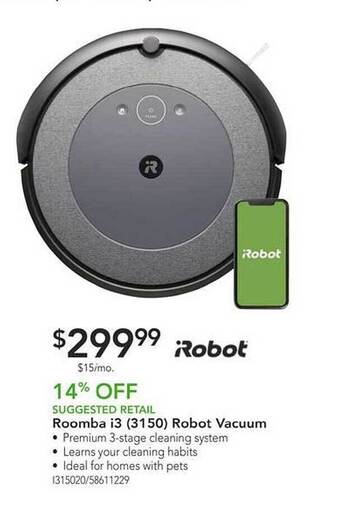 Nebraska Furniture Mart Roomba i3 (3150) robot vacuum offer