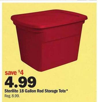 Meijer Sterilite 18 gallon red storage tote offer