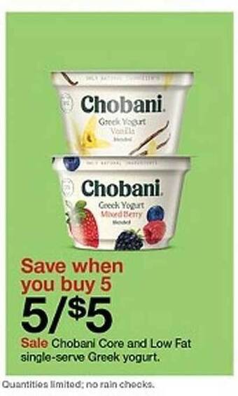 Target Chobani core and low fat single-serve greek yogurt offer