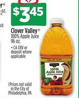 Dollar General Clover valley 100% apple juice offer