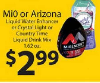 Supermercado Nuestra Familia Mi0 Or Arizona Liquid Water Enhancer Or Crystal Light Or County Time Liquid Drink Mix offer