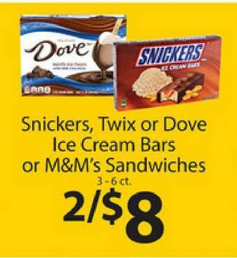 Supermercado Nuestra Familia Snickers, Twix Or Dove Ice Cream Bars Or M&M's Sandwiches offer