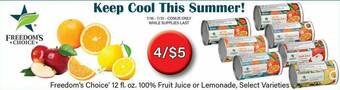 Commissary Freedom's Choice® 12 Fl. Oz. 100% Fruit Juice Or Lemonade offer