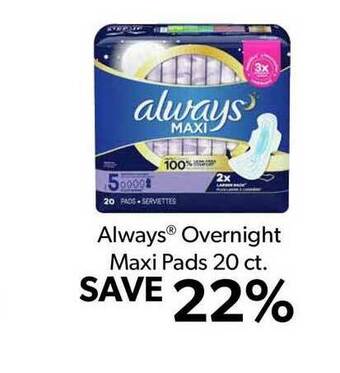 Commissary Always® Overnight Maxi Pads 20 Ct. offer