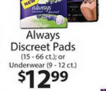 Supermercado Nuestra Familia Always Discreet Pads Or Underwear offer