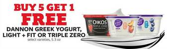 Fareway Dannon Greek Yogurt, Light + Fit Or Triple Zero offer