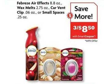 Family Dollar Febreze air effects, wax melts, car vent clip or small spaces offer