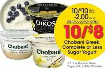 Fry's Chobani Greek,Complete or Less Sugar Yogurt offer