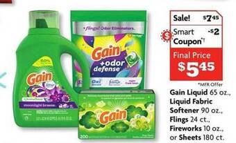 Family Dollar Gain liquid, liquid fabric softener, flings, fireworks or sheets offer