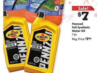 Family Dollar Pennzoil full synthetic motor oil offer