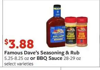 Fareway Famous dave's seasoning & rub or bbq sauce offer