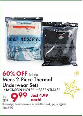 Boscov's Mens 2-piece thermal underwear sets offer