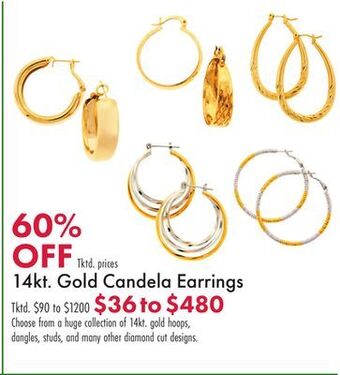 Boscov's 14kt gold candela earrings offer