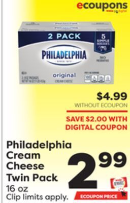 Weis Markets Philadelphia cream cheese twin pack offer