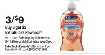 CVS Softsoap liquid hand soap 8-11.25 oz or irish spring bar soap 3 pk. offer