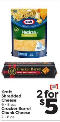 Weis Markets Kraft shredded cheese 6-8 oz cracker barrel chunk cheese 7-8 oz offer