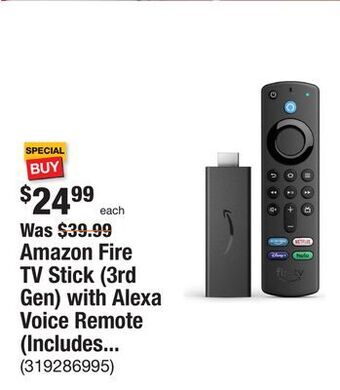 The Home Depot Amazon fire tv stick (3rd gen) with alexa voice remote (includes tv controls) hd streaming device 2021 release in black offer