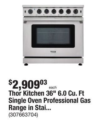 The Home Depot Thor kitchen 36" 6.0 cu. ft single oven professional gas range in stainless steel offer
