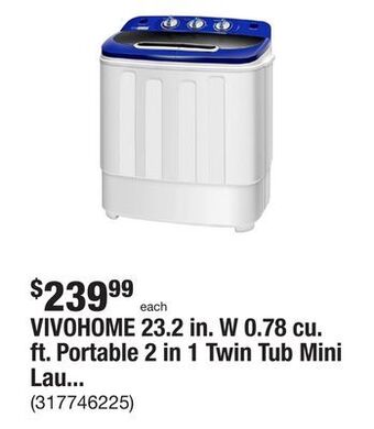 The Home Depot Vivohome 23.2 in. w 0.78 cu. ft. portable 2 in 1 twin tub mini laundry washer with drain hose offer