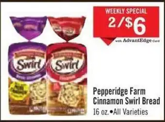 Price Chopper Pepperidge farm cinnamon swirl bread offer