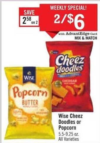 Price Chopper Wise cheez doodles or popcorn offer