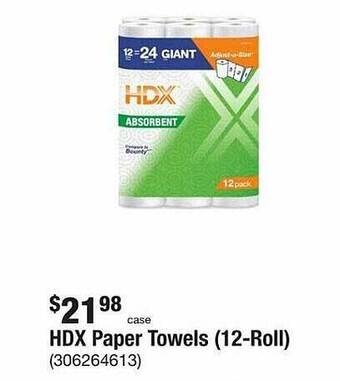 The Home Depot Hdx paper towels (12-roll) offer