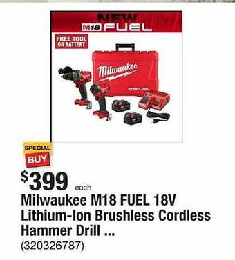 The Home Depot Milwaukee m18 fuel 18v lithium-ion brushless cordless hammer drill offer