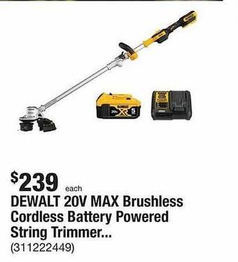 The Home Depot Dewalt 20v max brushless cordless battery powered string trimmer offer