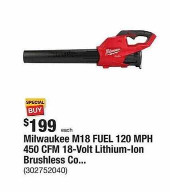 The Home Depot Milwaukee m18 fuel 120 mph 450 cfm 18-volt lithium-ion brushless co... offer