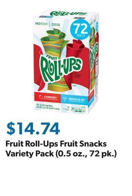 Sam's Club Fruit roll-ups fruit snacks variety pack (0.5 oz., 72 pk.) offer