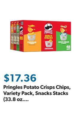 Sam's Club Pringles potato crisps chips, variety pack, snacks stacks (33.8 oz. box, 48 ct.) offer