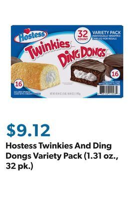 Sam's Club Hostess twinkies and ding dongs variety pack (1.31 oz., 32 pk.) offer