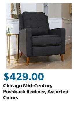 Sam's Club Chicago mid-century pushback recliner, assorted colors offer